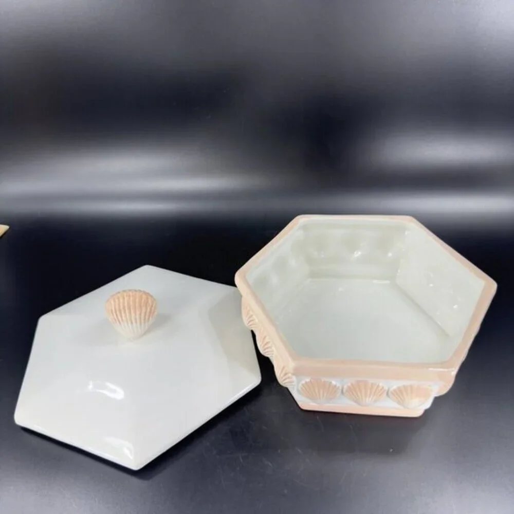 Vintage Rosenthal Netter Hexagonal Seashell Container Jar With Lid Made in Italy
